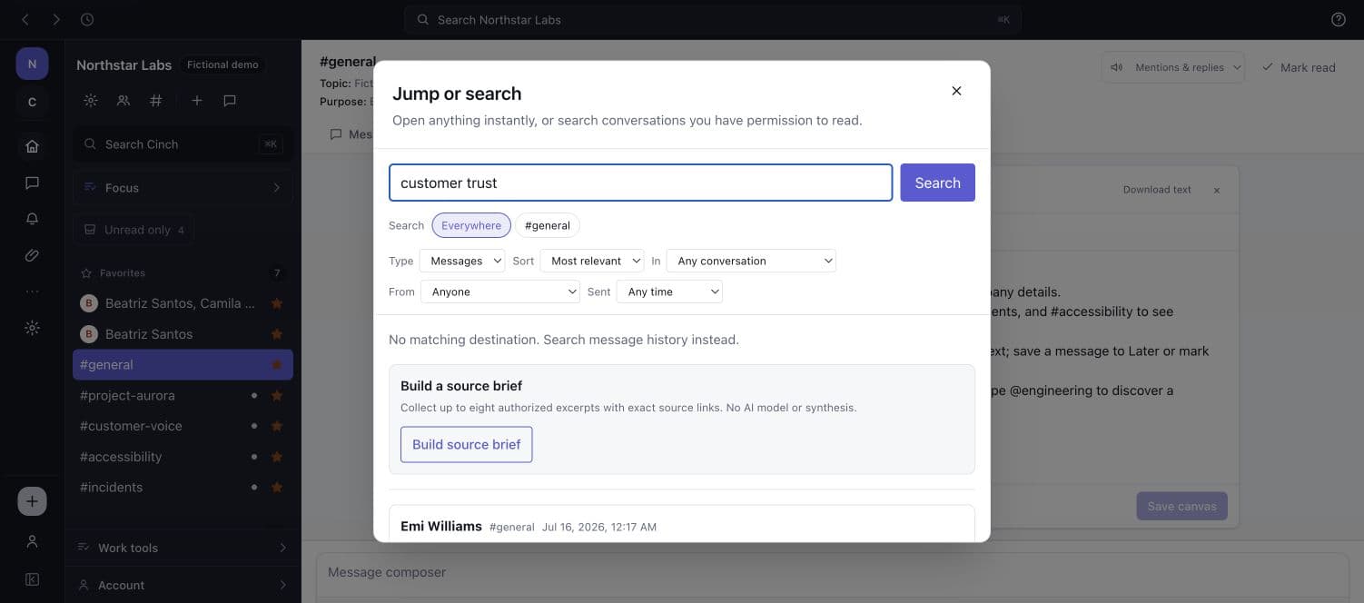 Northstar Labs ranked message search for customer trust across permitted conversations